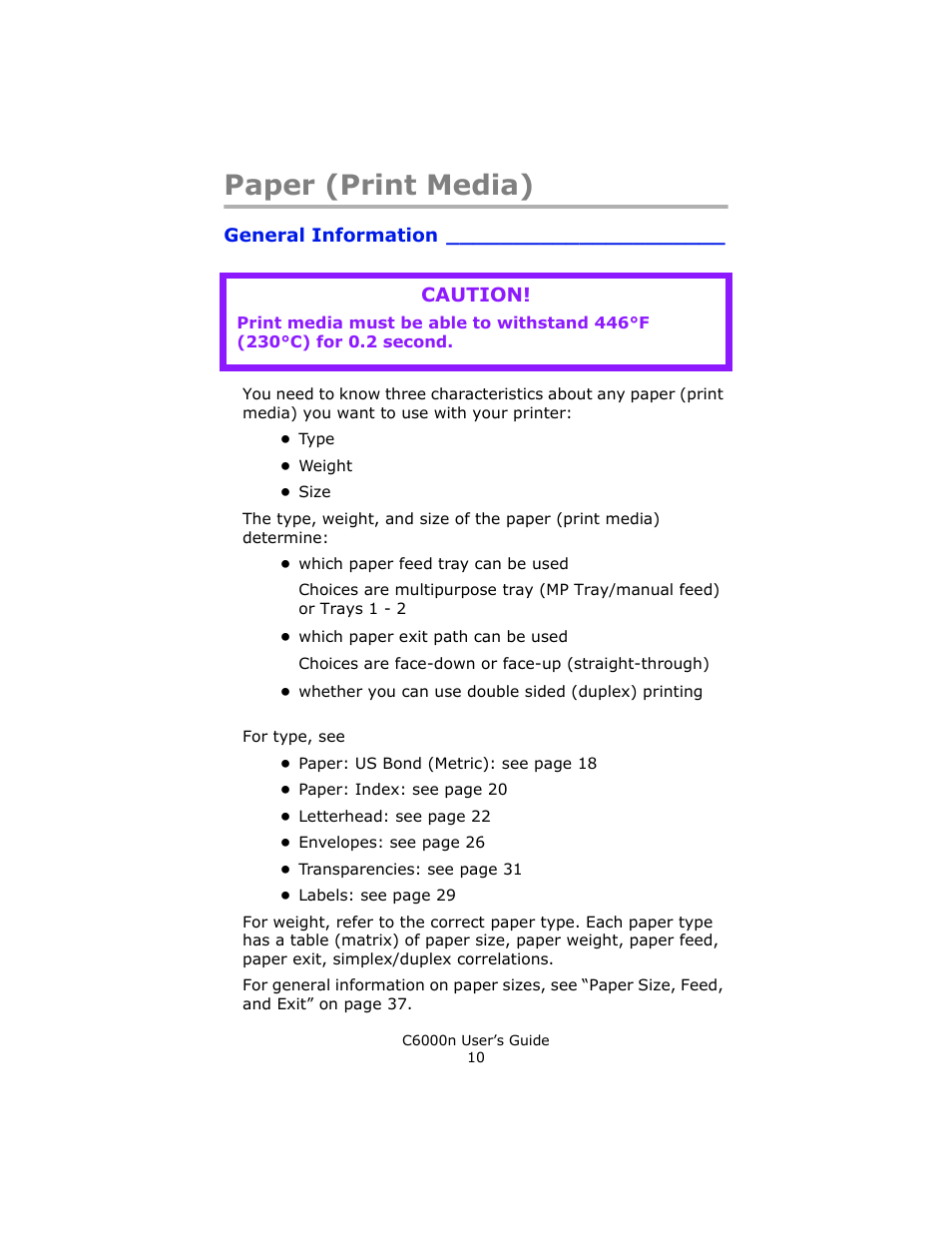 Paper (print media), General information | Oki C 6000n User Manual | Page 10 / 324