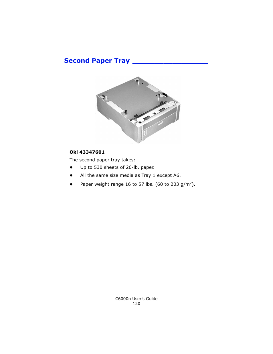 Second paper tray | Oki C 6000n User Manual | Page 120 / 324