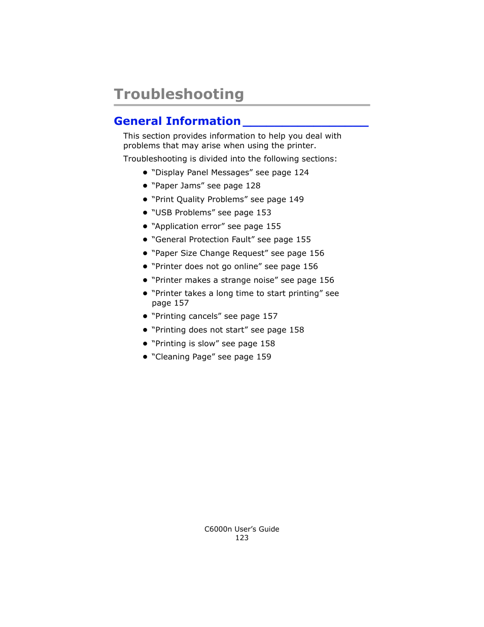 Troubleshooting, General information | Oki C 6000n User Manual | Page 123 / 324