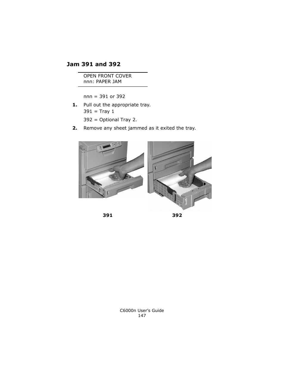 Jam 391 and 392 | Oki C 6000n User Manual | Page 147 / 324