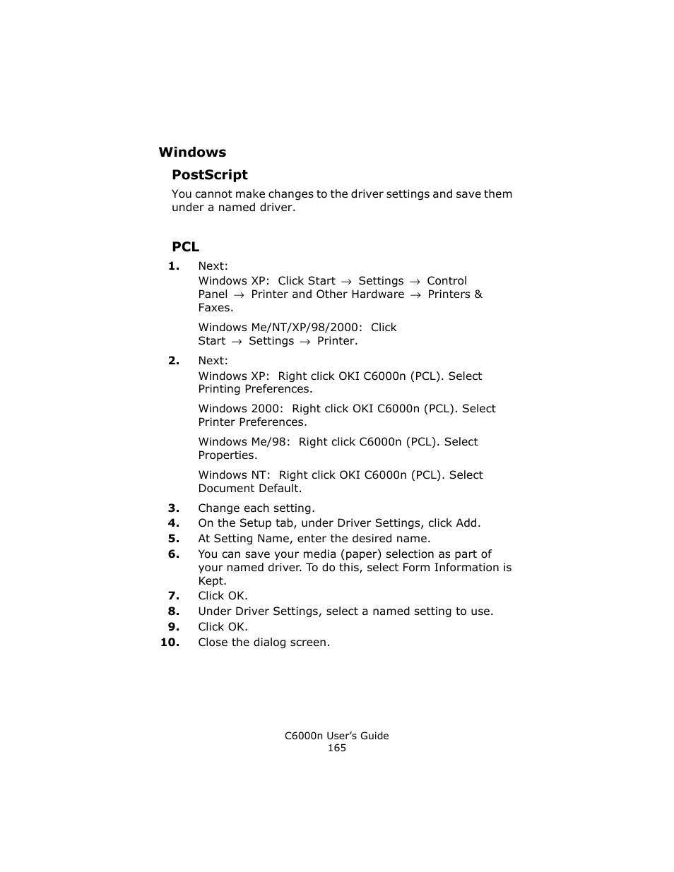Windows, Postscript | Oki C 6000n User Manual | Page 165 / 324
