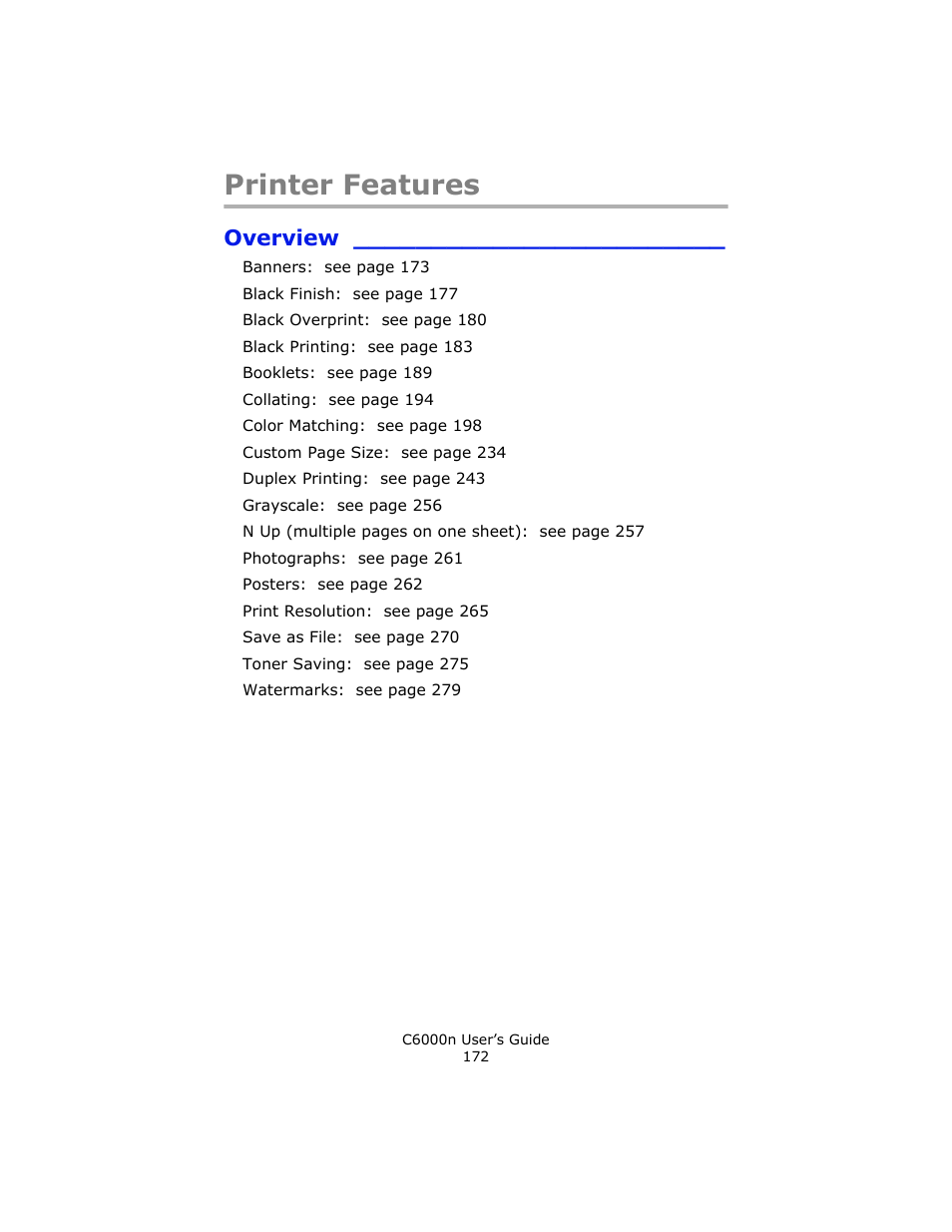 Printer features, Overview | Oki C 6000n User Manual | Page 172 / 324