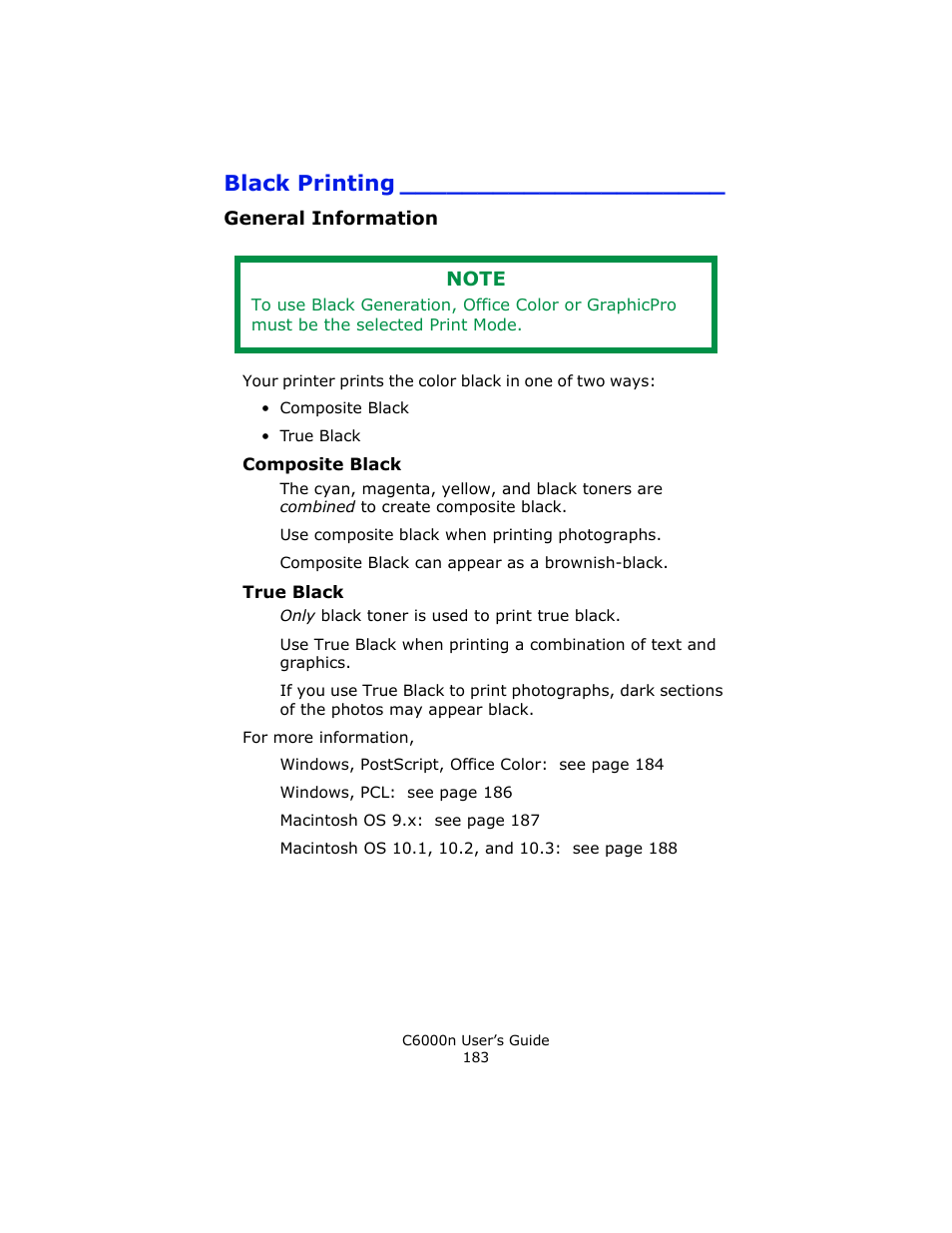 Black printing, General information, Composite black | True black | Oki C 6000n User Manual | Page 183 / 324