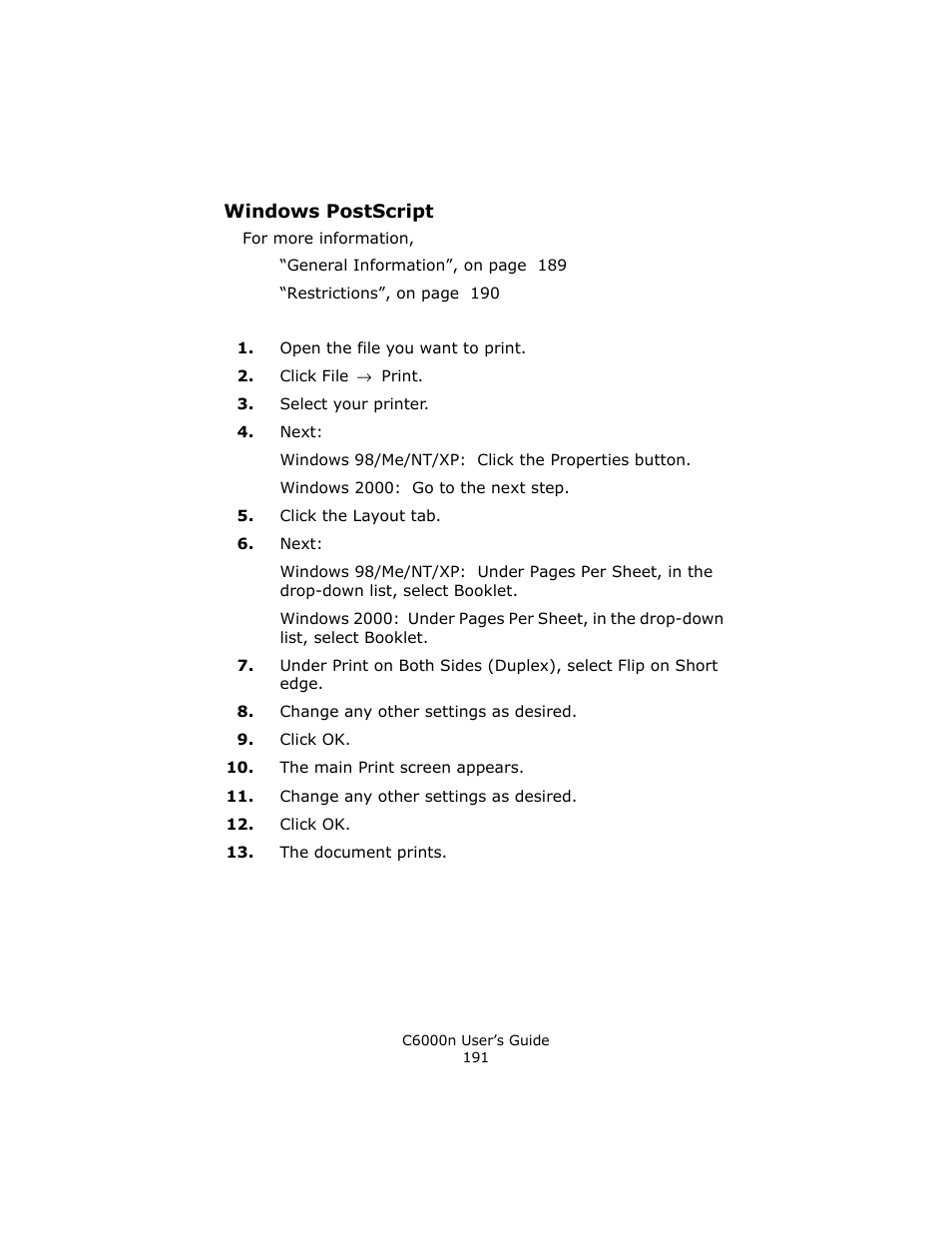 Windows postscript | Oki C 6000n User Manual | Page 191 / 324