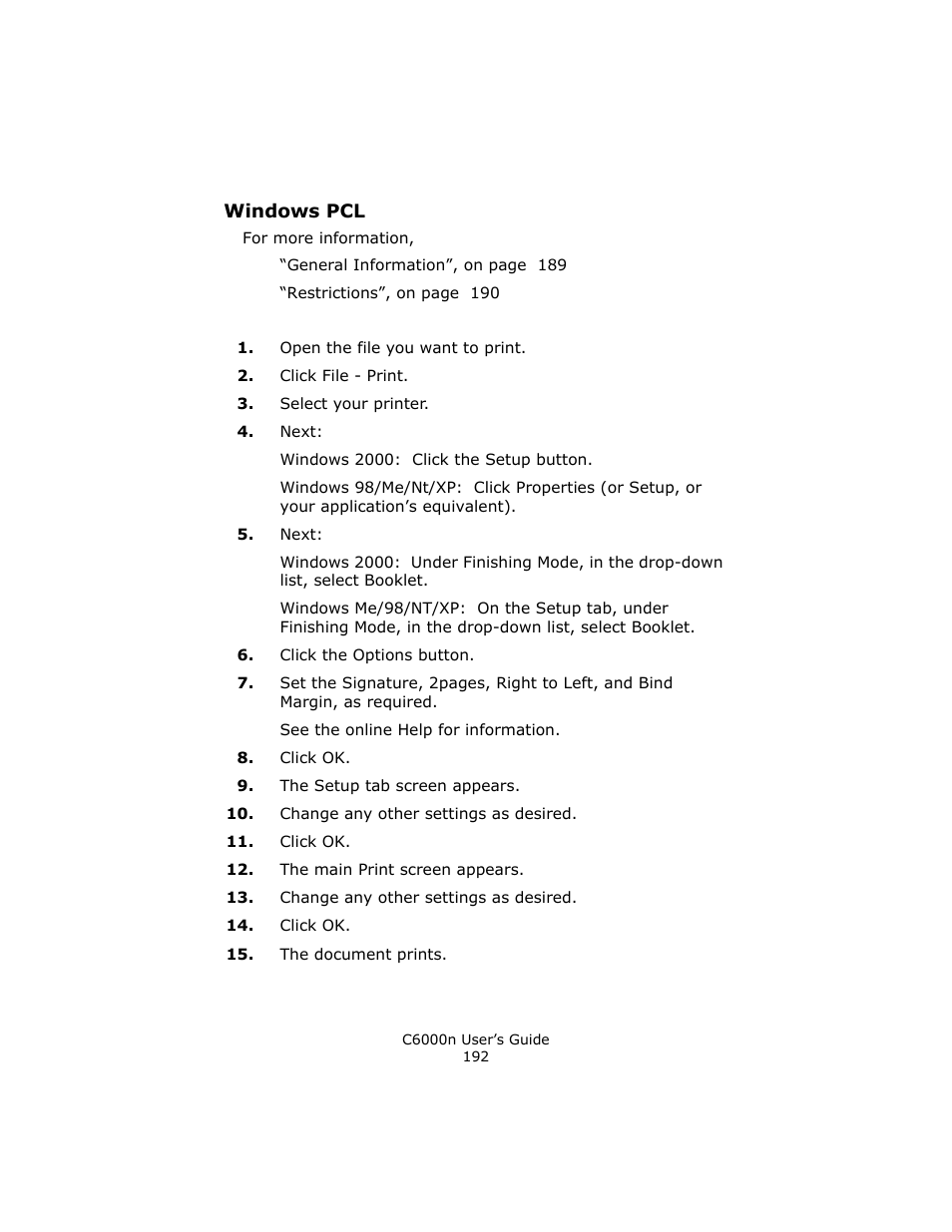Windows pcl | Oki C 6000n User Manual | Page 192 / 324