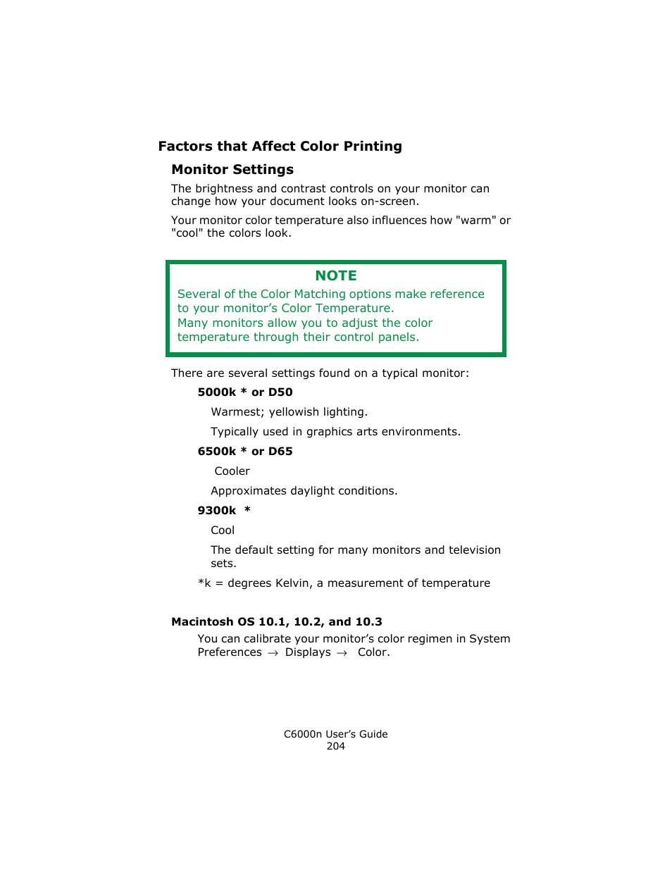 Monitor settings | Oki C 6000n User Manual | Page 204 / 324