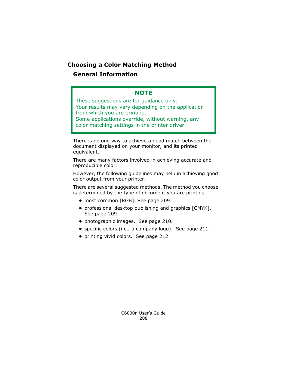 Choosing a color matching method, General information | Oki C 6000n User Manual | Page 208 / 324