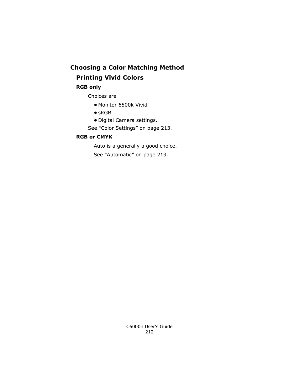 Printing vivid colors, Rgb only, Rgb or cmyk | Oki C 6000n User Manual | Page 212 / 324