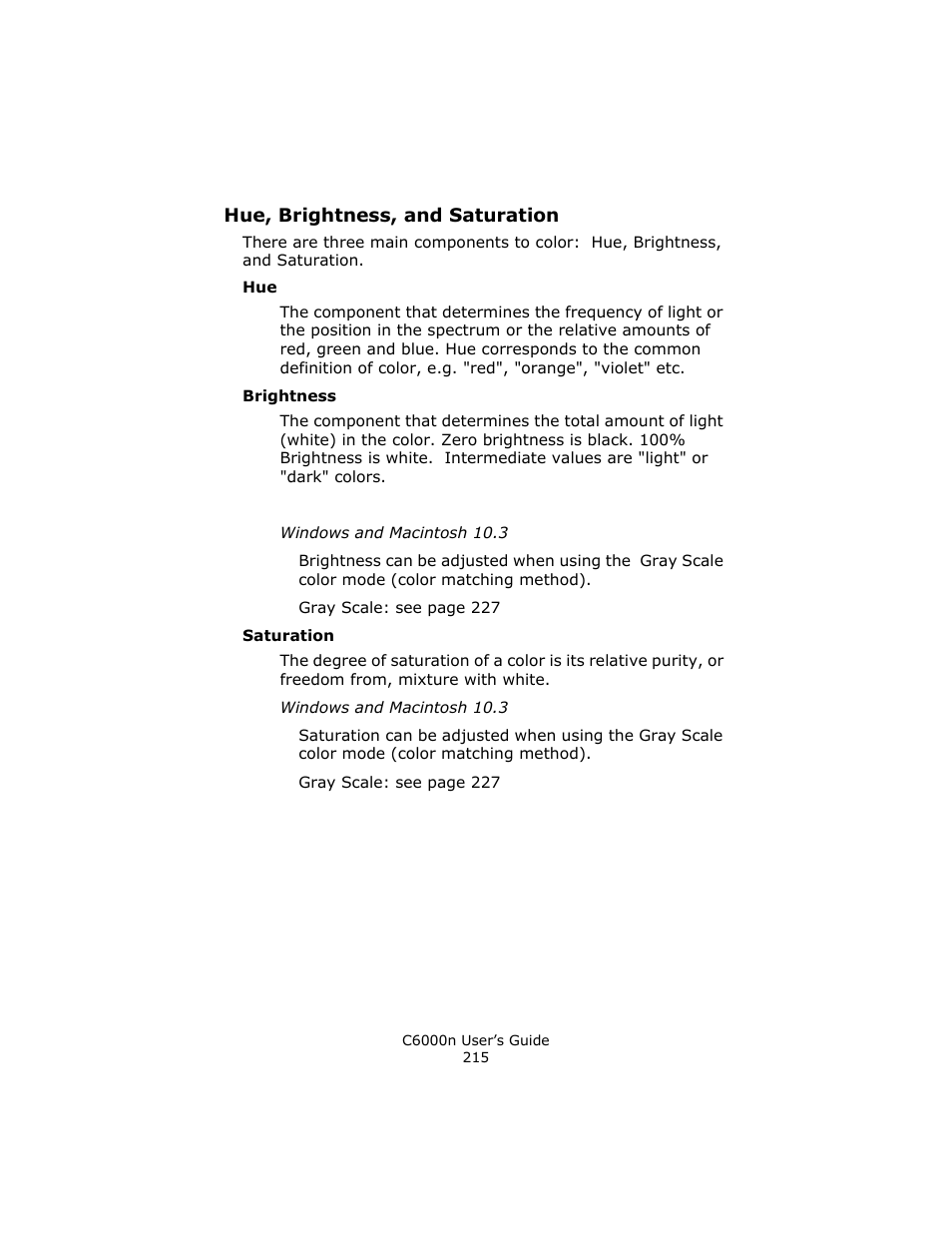 Hue, brightness, and saturation | Oki C 6000n User Manual | Page 215 / 324