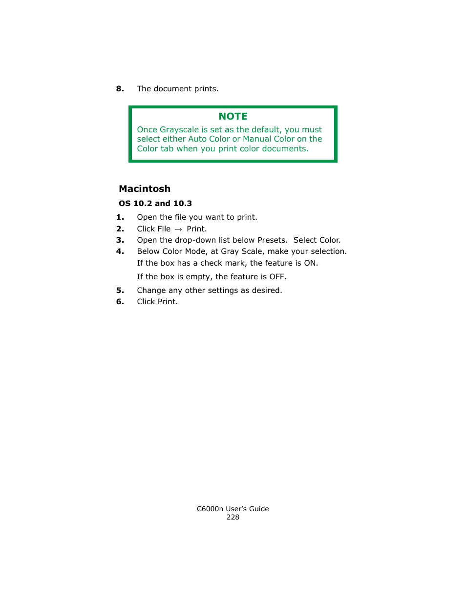 Macintosh, Os 10.2 and 10.3 | Oki C 6000n User Manual | Page 228 / 324