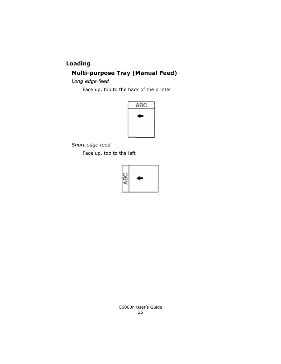 Multi-purpose tray (manual feed), Loading multi-purpose tray (manual feed) | Oki C 6000n User Manual | Page 25 / 324