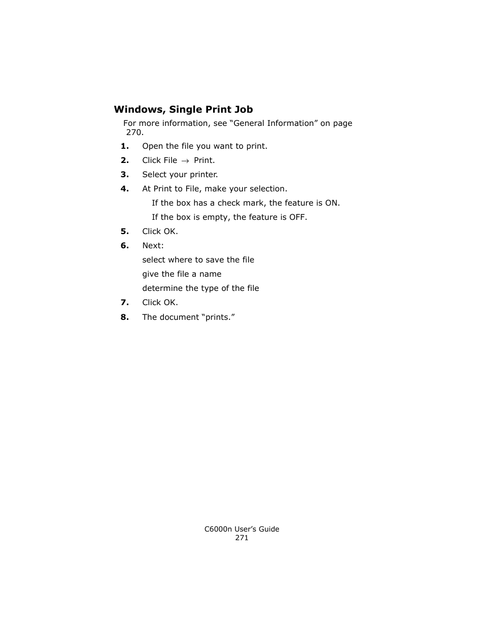 Windows, single print job | Oki C 6000n User Manual | Page 271 / 324