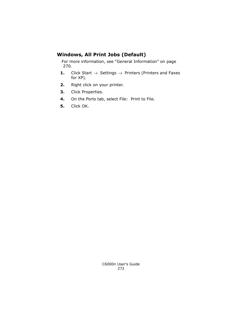 Windows, all print jobs (default) | Oki C 6000n User Manual | Page 272 / 324