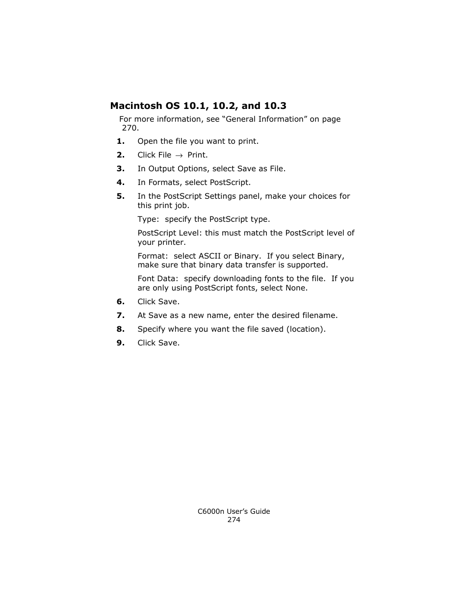 Macintosh os 10.1, 10.2, and 10.3 | Oki C 6000n User Manual | Page 274 / 324