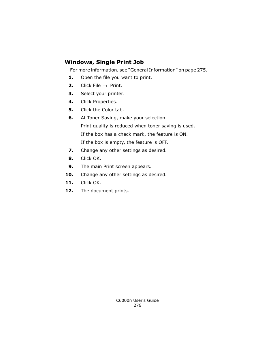 Windows, single print job | Oki C 6000n User Manual | Page 276 / 324