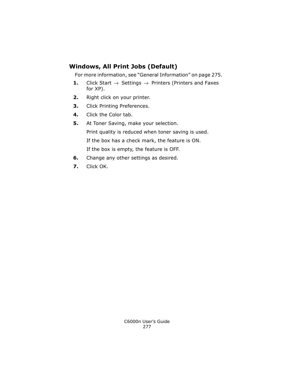 Windows, all print jobs (default) | Oki C 6000n User Manual | Page 277 / 324