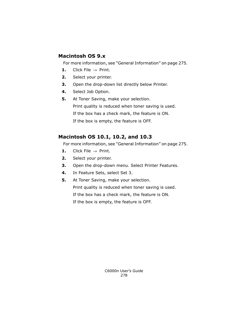 Macintosh os 9.x, Macintosh os 10.1, 10.2, and 10.3 | Oki C 6000n User Manual | Page 278 / 324