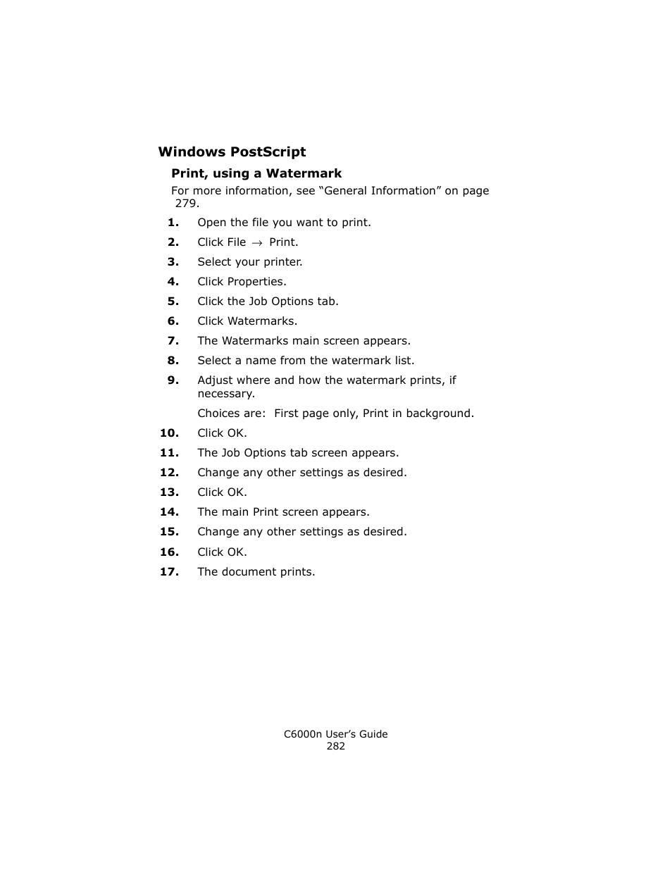 Print, using a watermark | Oki C 6000n User Manual | Page 282 / 324