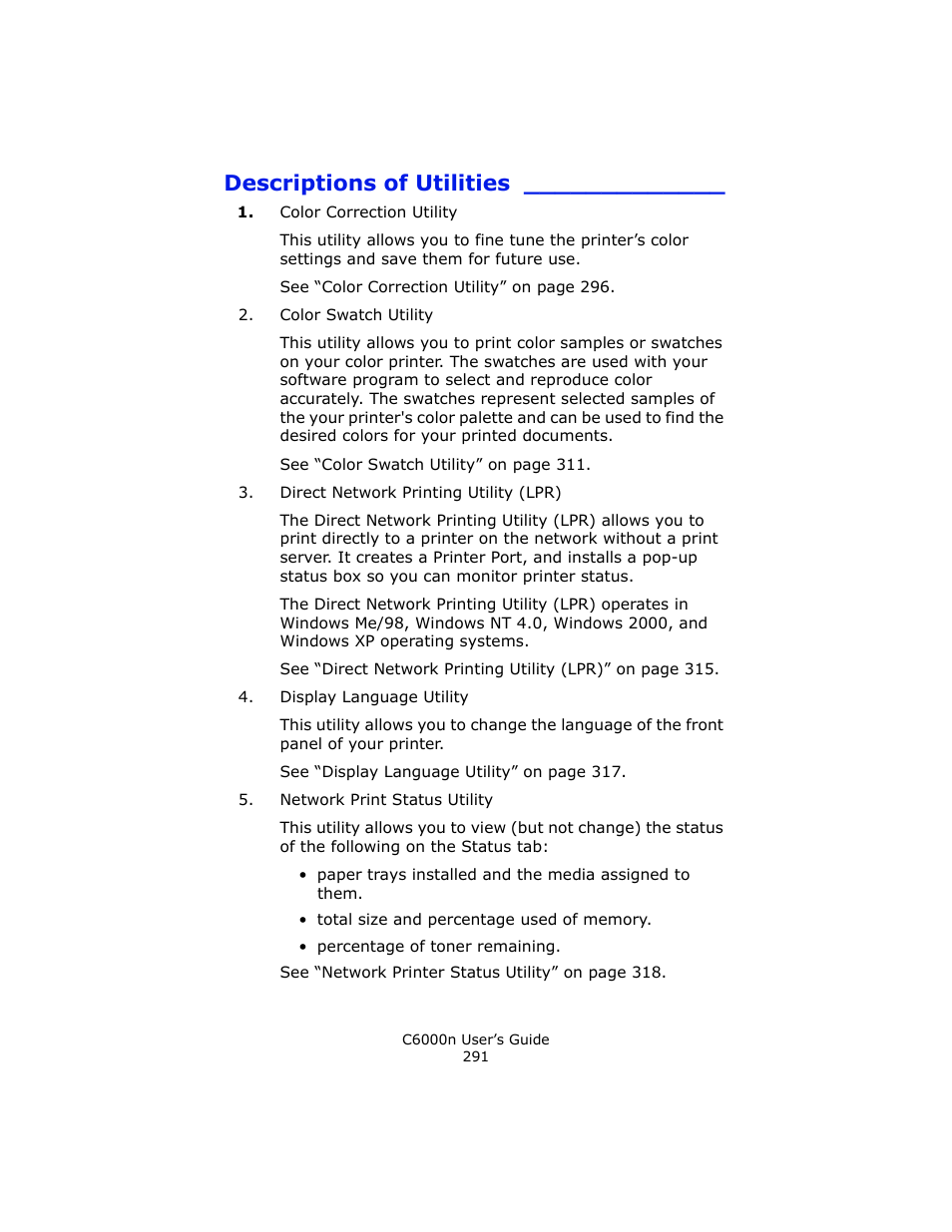 Descriptions of utilities | Oki C 6000n User Manual | Page 291 / 324