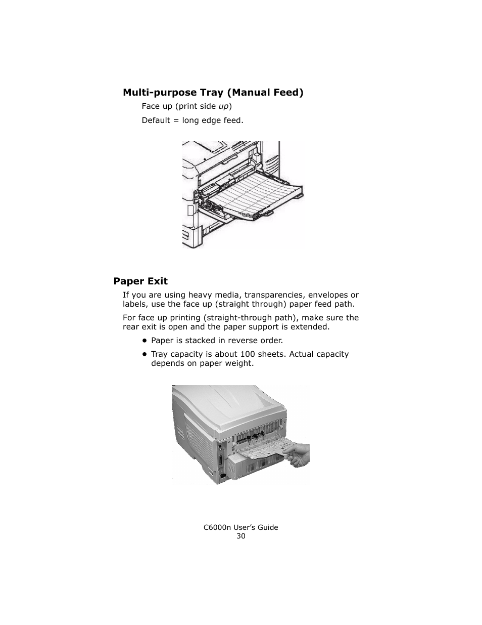 Multi-purpose tray (manual feed), Paper exit | Oki C 6000n User Manual | Page 30 / 324
