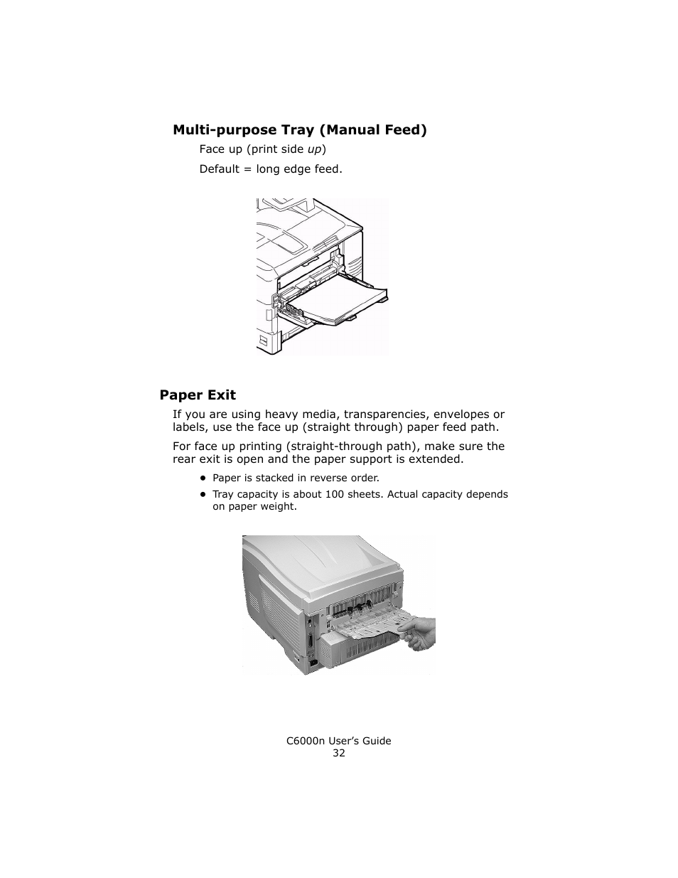 Multi-purpose tray (manual feed), Paper exit | Oki C 6000n User Manual | Page 32 / 324