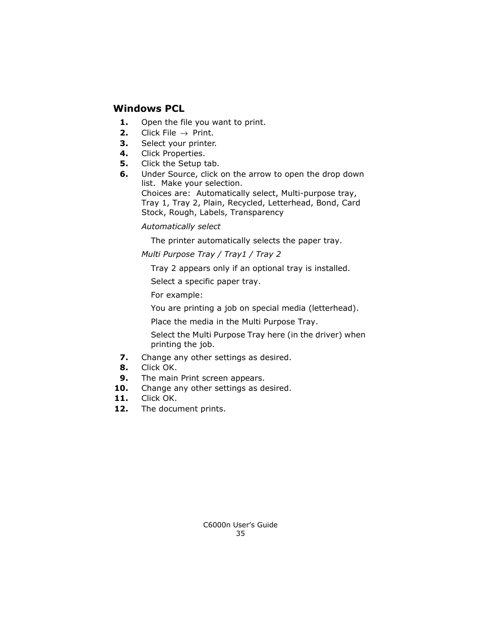 Windows pcl | Oki C 6000n User Manual | Page 35 / 324