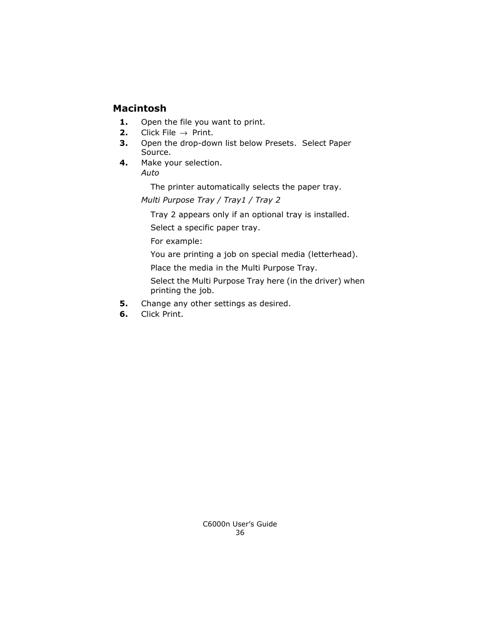 Macintosh | Oki C 6000n User Manual | Page 36 / 324