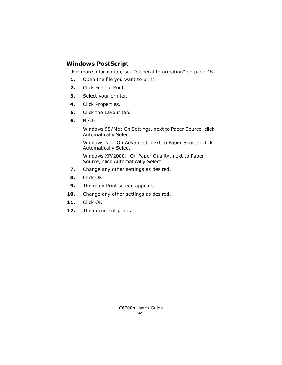 Windows postscript | Oki C 6000n User Manual | Page 49 / 324