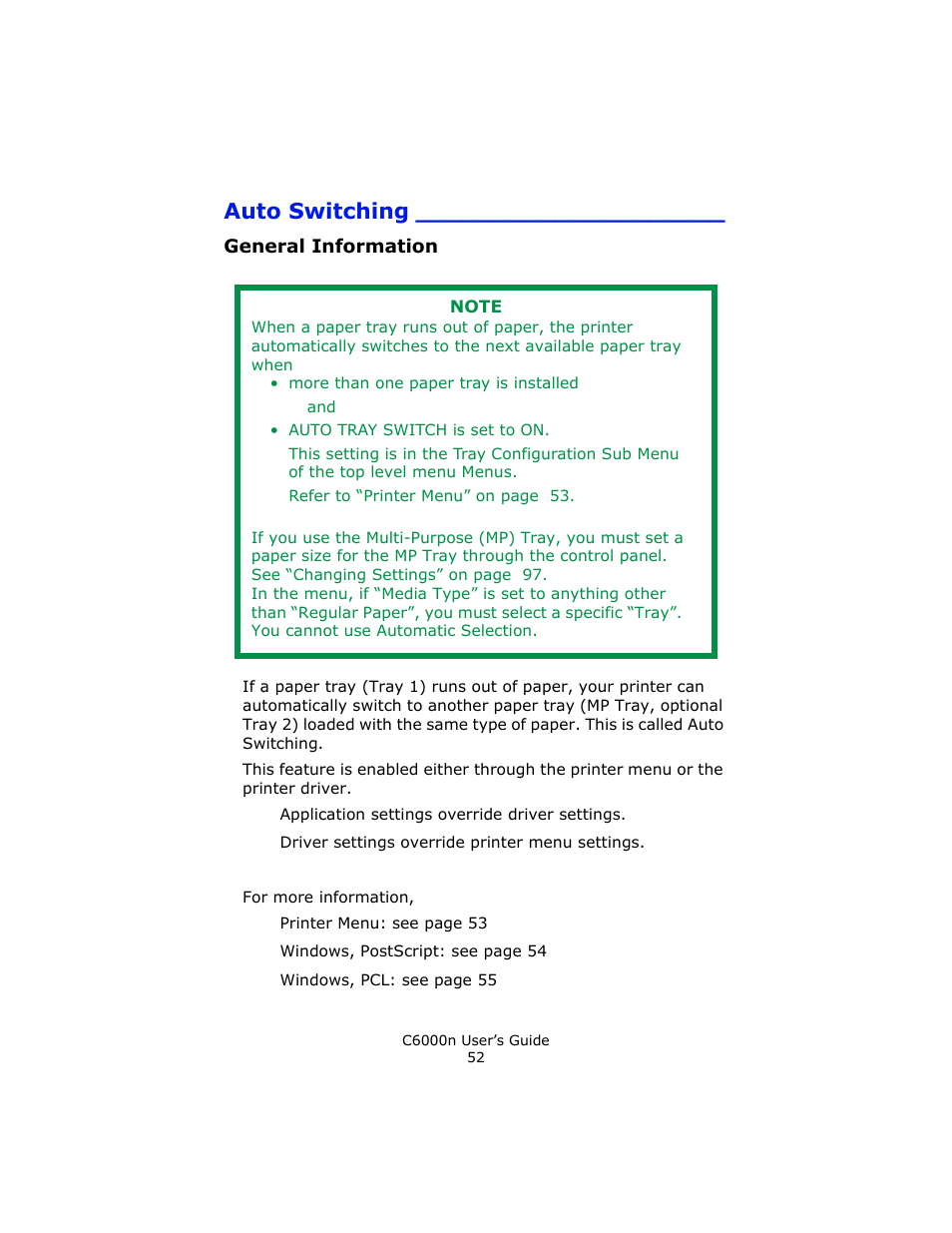Auto switching, General information | Oki C 6000n User Manual | Page 52 / 324