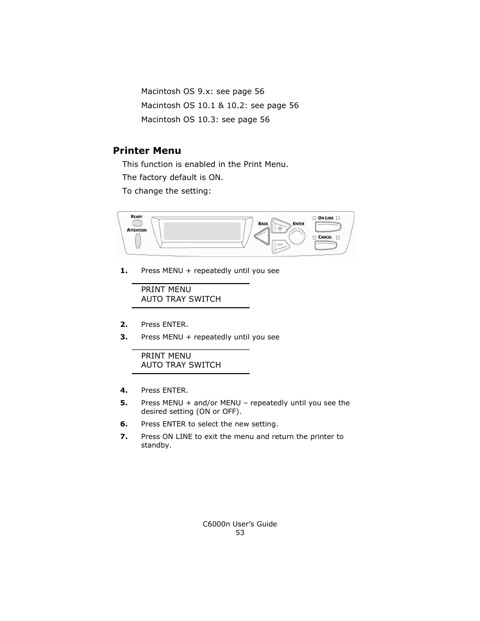 Printer menu | Oki C 6000n User Manual | Page 53 / 324