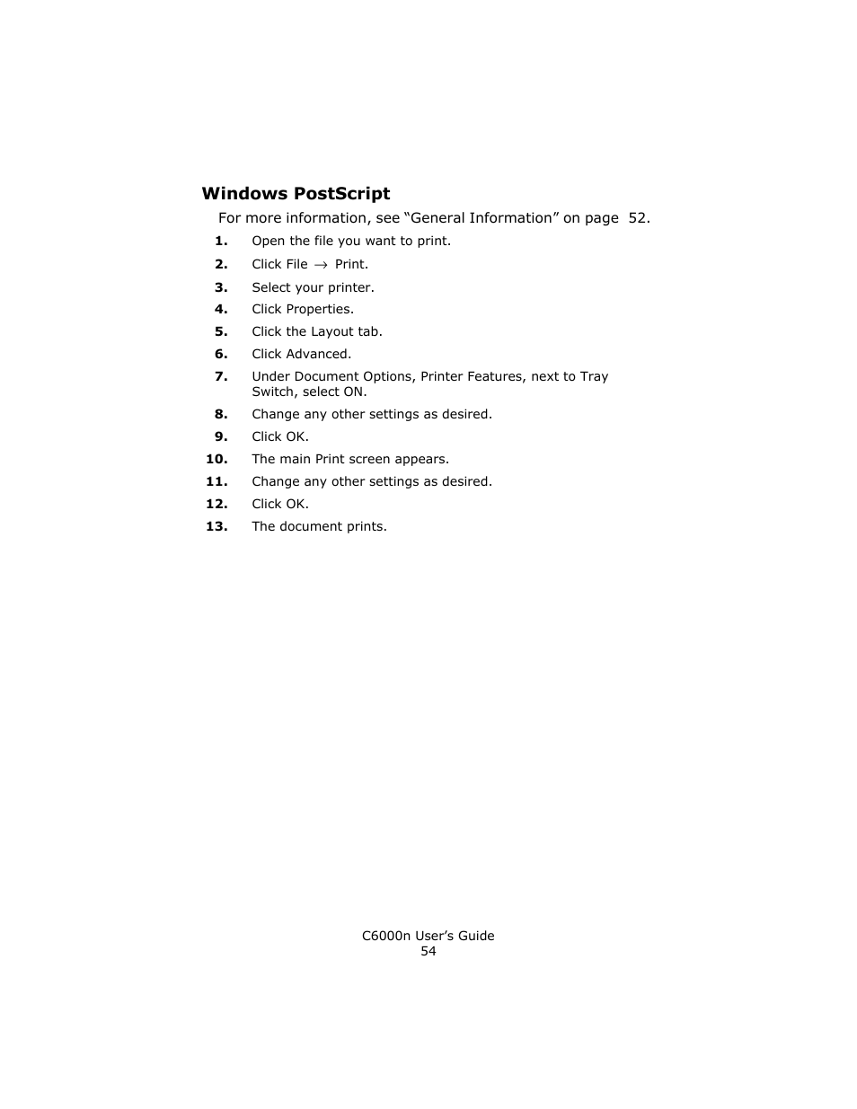 Windows postscript | Oki C 6000n User Manual | Page 54 / 324