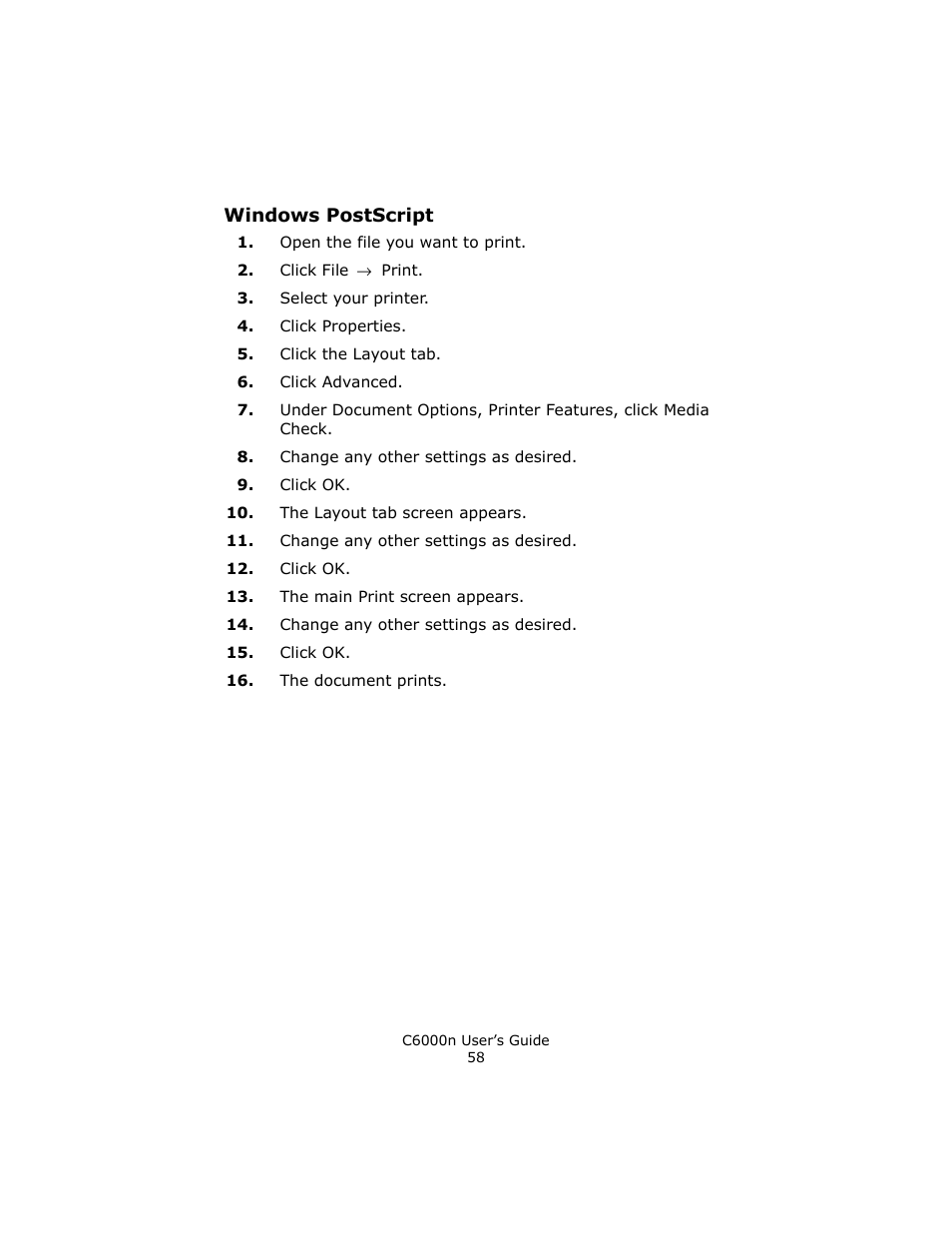 Windows postscript | Oki C 6000n User Manual | Page 58 / 324