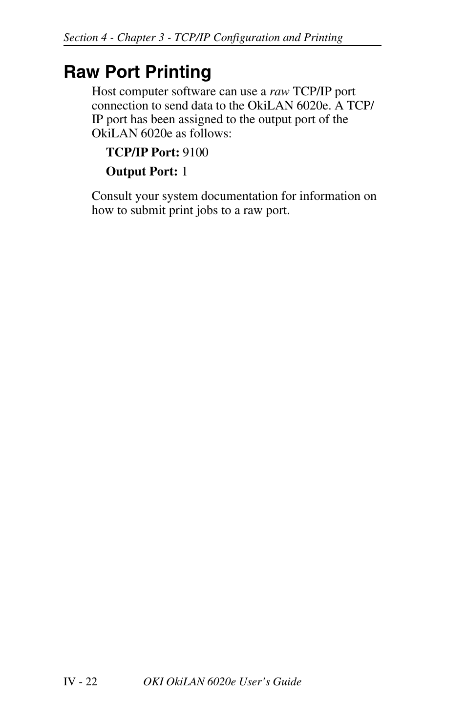 Timeout checking, Raw port printing | Oki lan 6020E User Manual | Page 104 / 226