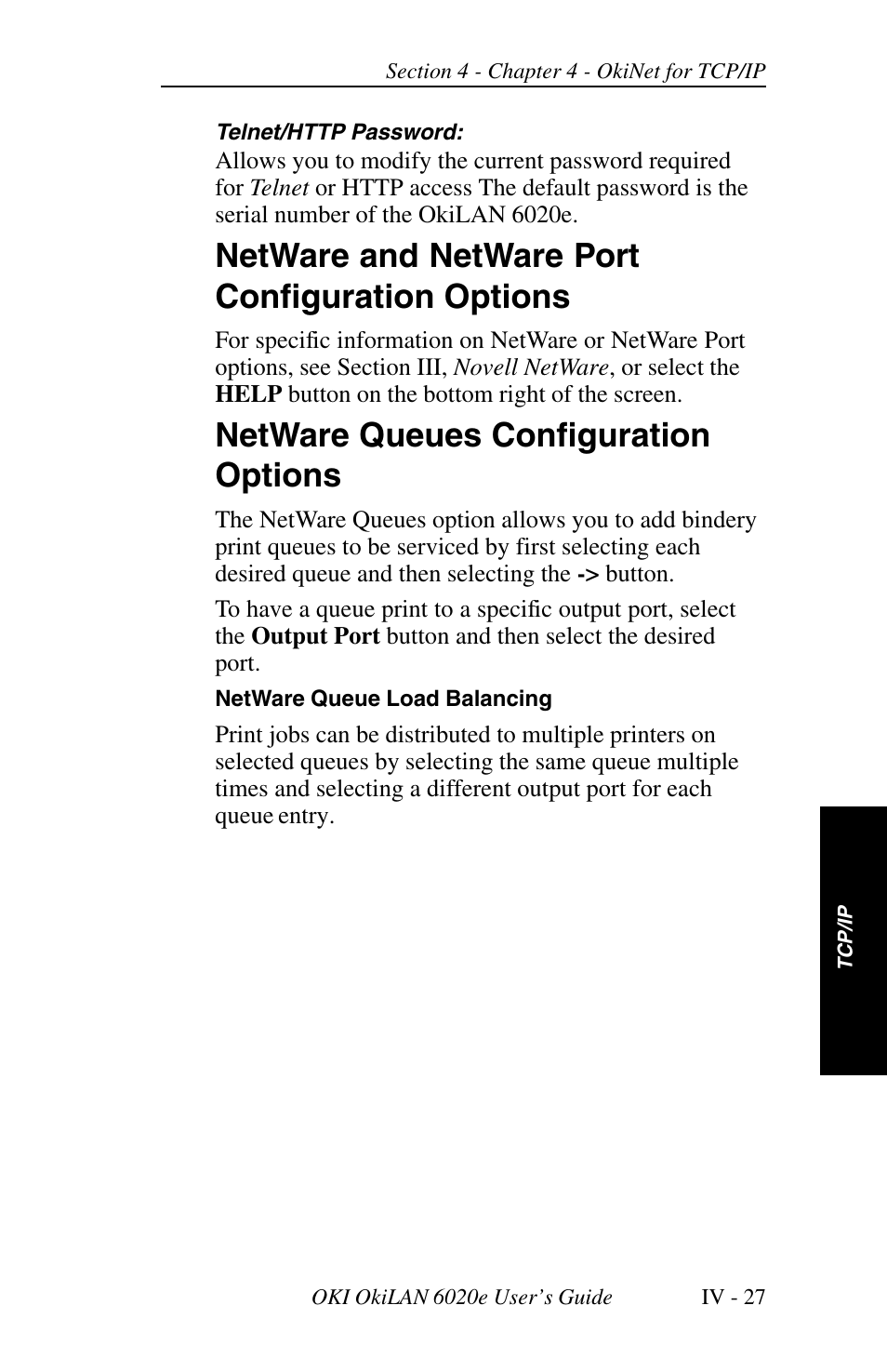 Netware and netware port configuration options, Netware queues configuration options | Oki lan 6020E User Manual | Page 109 / 226