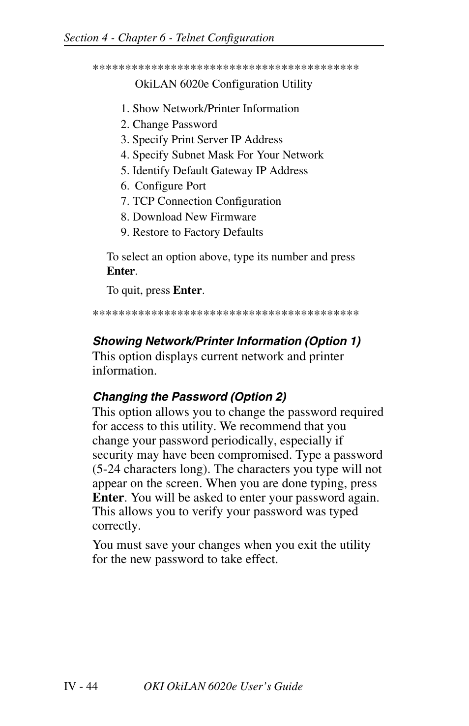 Chapter 6 telnet configuration, Overview, Running a telnet session | Oki lan 6020E User Manual | Page 126 / 226