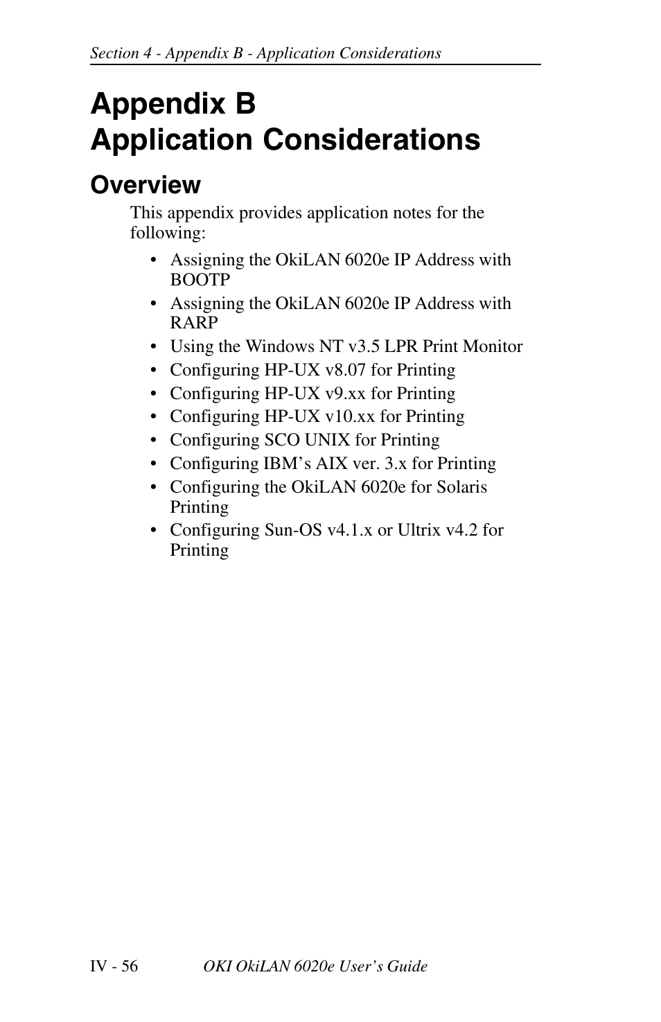 Appendix b application considerations, Overview | Oki lan 6020E User Manual | Page 138 / 226