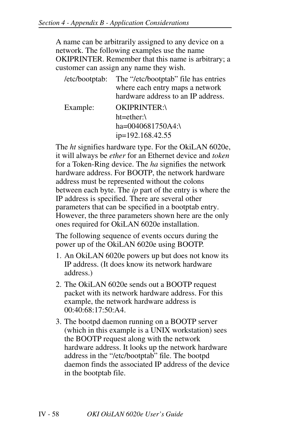 Assigning the okilan 6020e ip address with bootp | Oki lan 6020E User Manual | Page 140 / 226