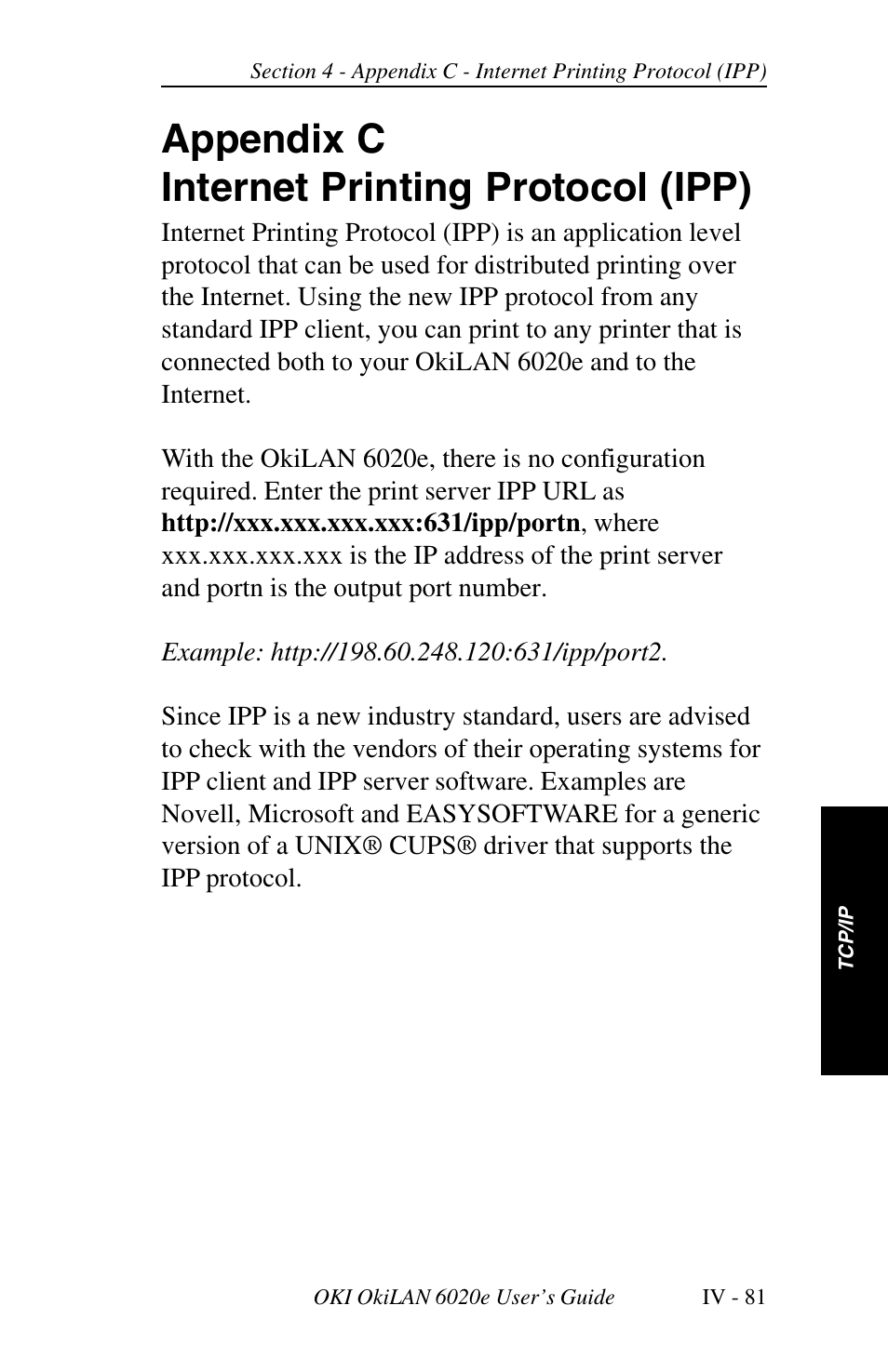 Appendix c internet printing protocol (ipp) | Oki lan 6020E User Manual | Page 163 / 226