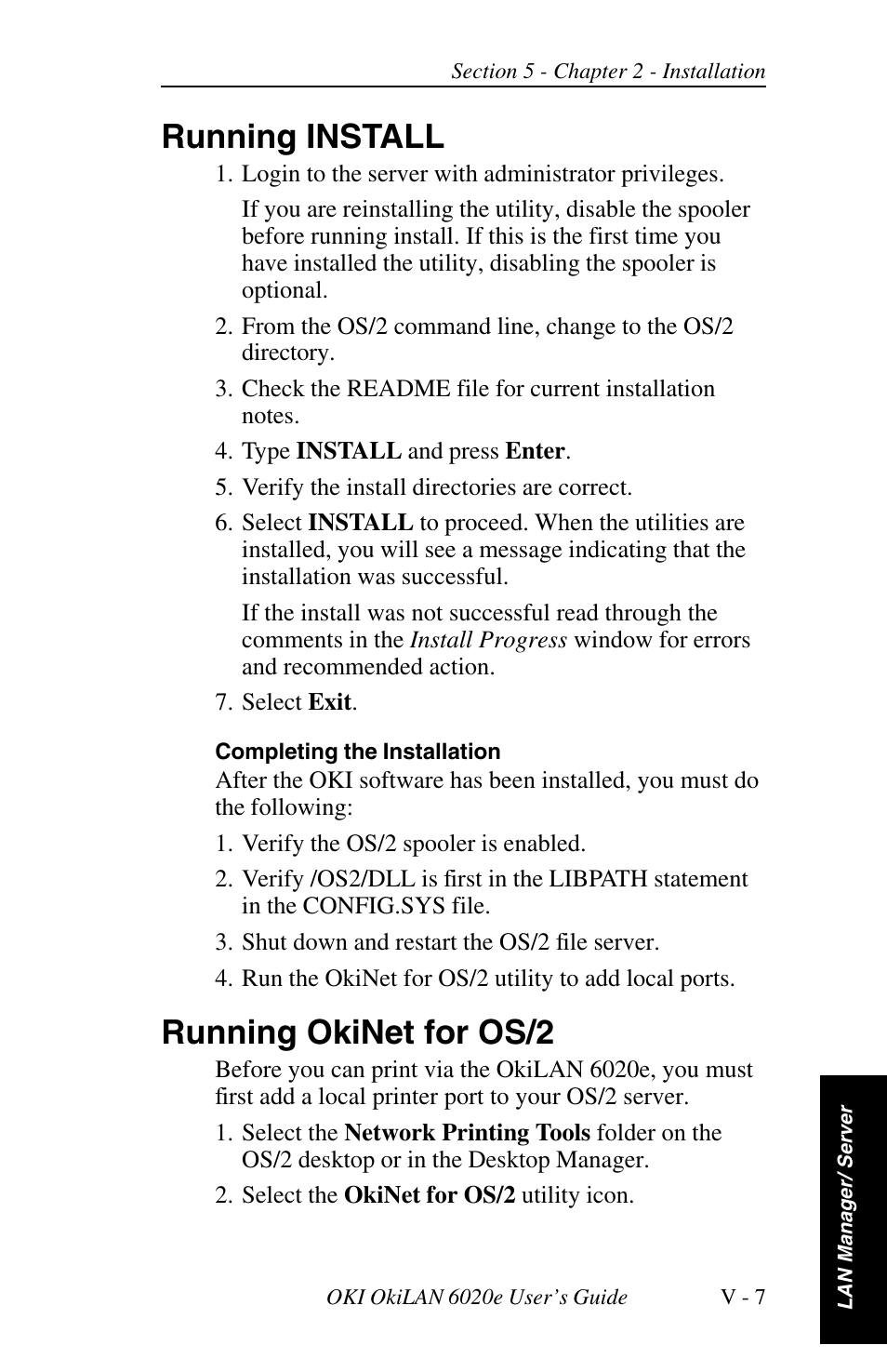 Running install, Running okinet for os/2 | Oki lan 6020E User Manual | Page 171 / 226
