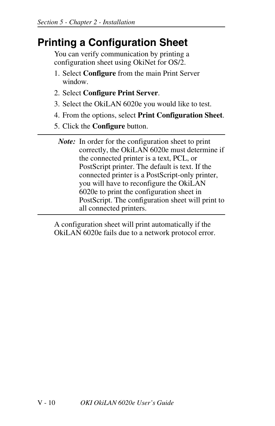 Printing a configuration sheet | Oki lan 6020E User Manual | Page 174 / 226