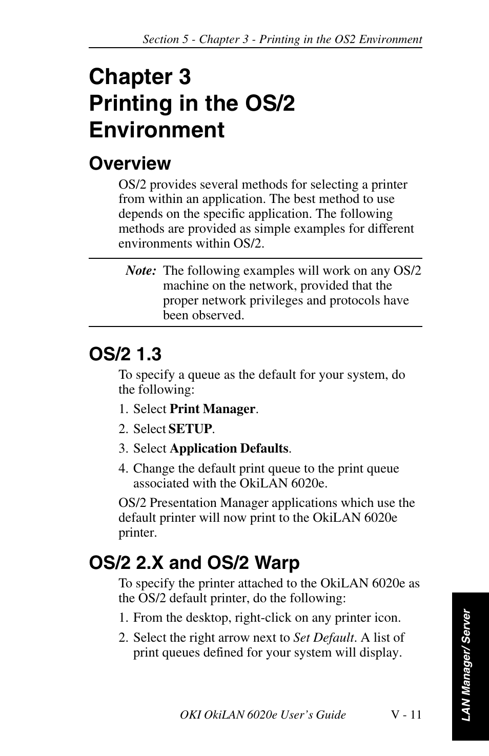 Chapter 3 printing in the os/2 environment, Overview, Os/2 1.3 | Os/2 2.x and os/2 warp | Oki lan 6020E User Manual | Page 175 / 226