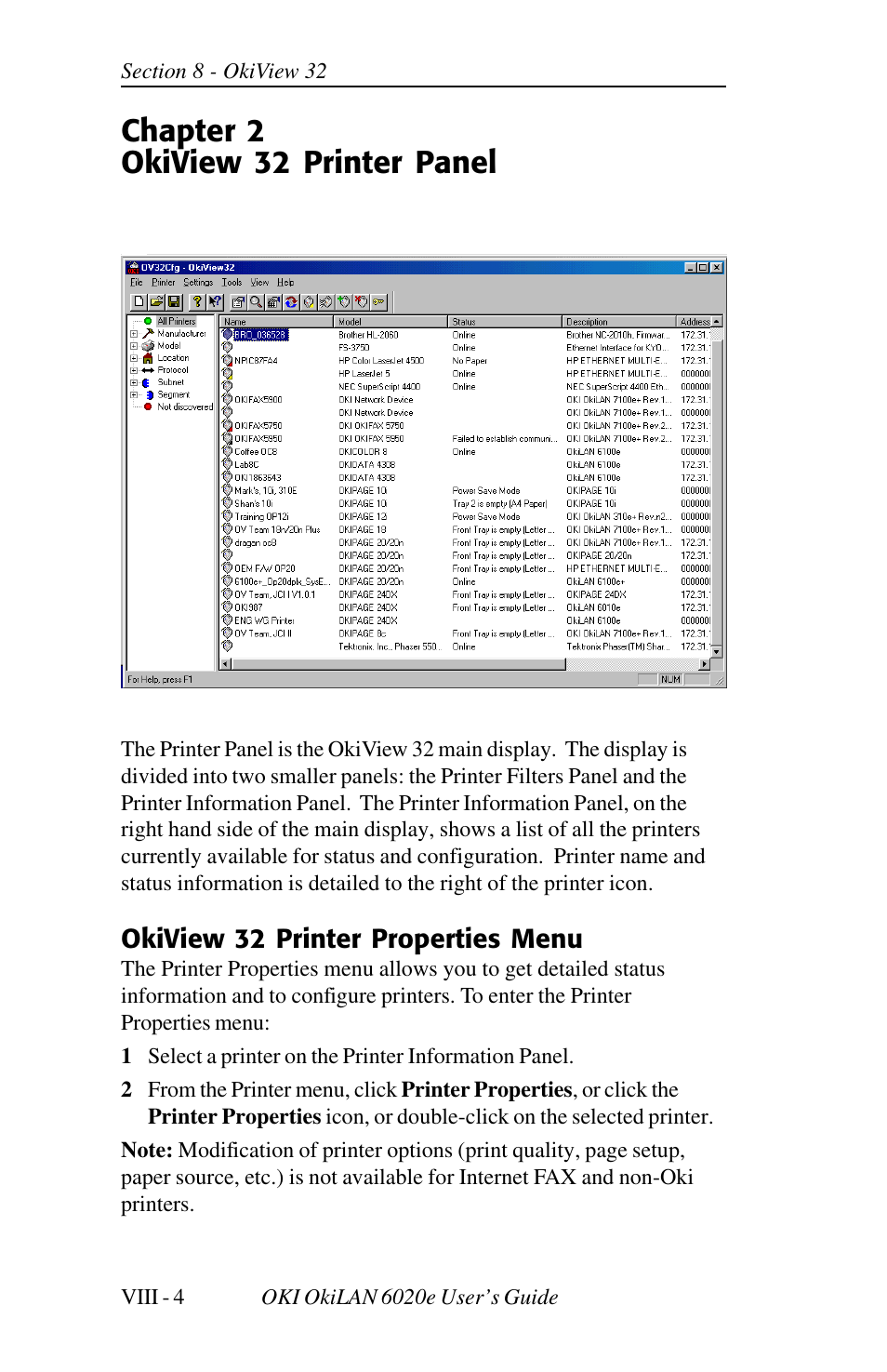 Chapter 2 okiview 32 printer panel | Oki lan 6020E User Manual | Page 216 / 226
