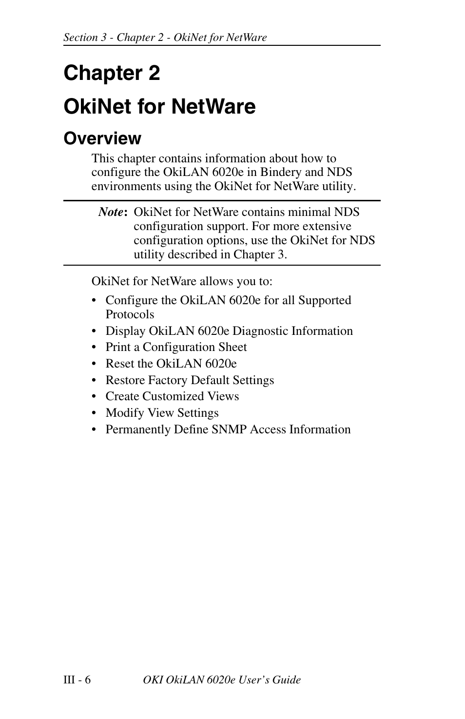 Chapter 2 okinet for netware, Overview | Oki lan 6020E User Manual | Page 50 / 226