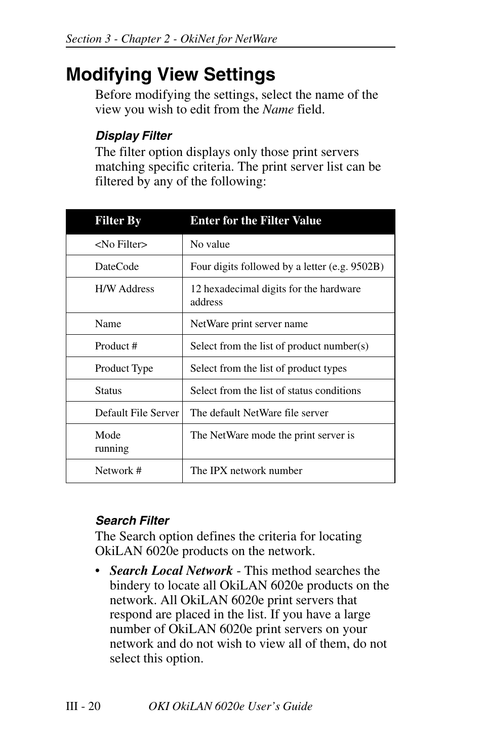 Modifying view settings | Oki lan 6020E User Manual | Page 64 / 226