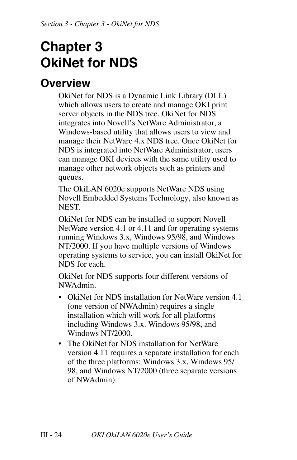 Chapter 3 okinet for nds, Overview | Oki lan 6020E User Manual | Page 68 / 226
