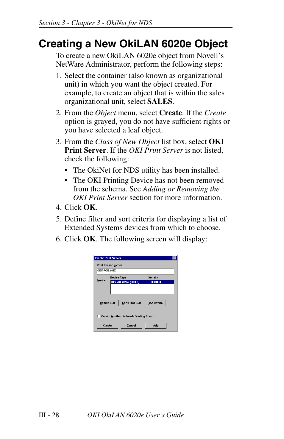 Creating a new okilan 6020e object | Oki lan 6020E User Manual | Page 72 / 226