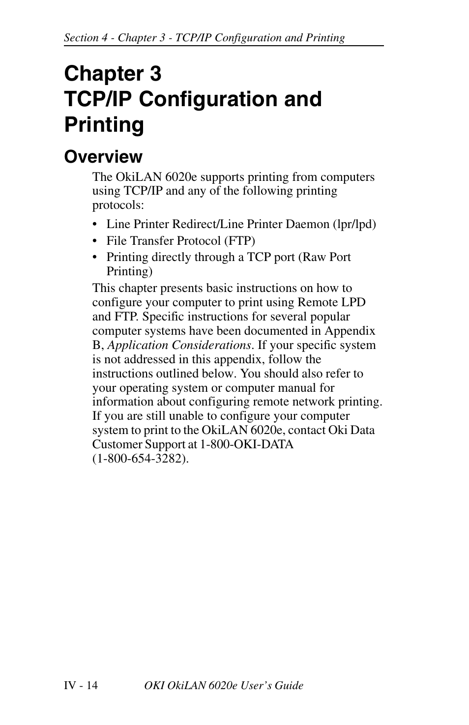 Verifying access to the okilan 6020e, Chapter 3 tcp/ip configuration and printing, Overview | Oki lan 6020E User Manual | Page 96 / 226
