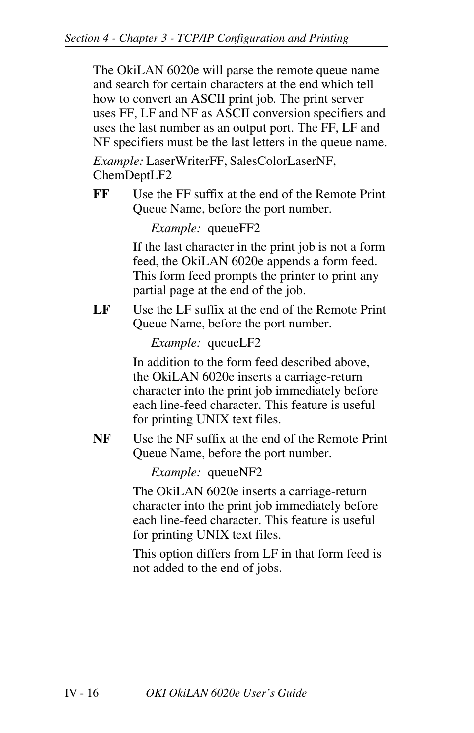 Configuring for tcp/ip network printing, Remote print queue name | Oki lan 6020E User Manual | Page 98 / 226