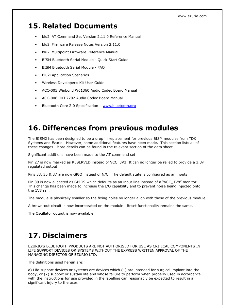 Related documents, Differences from previous modules, Disclaimers | Oki BISM2 User Manual | Page 33 / 34