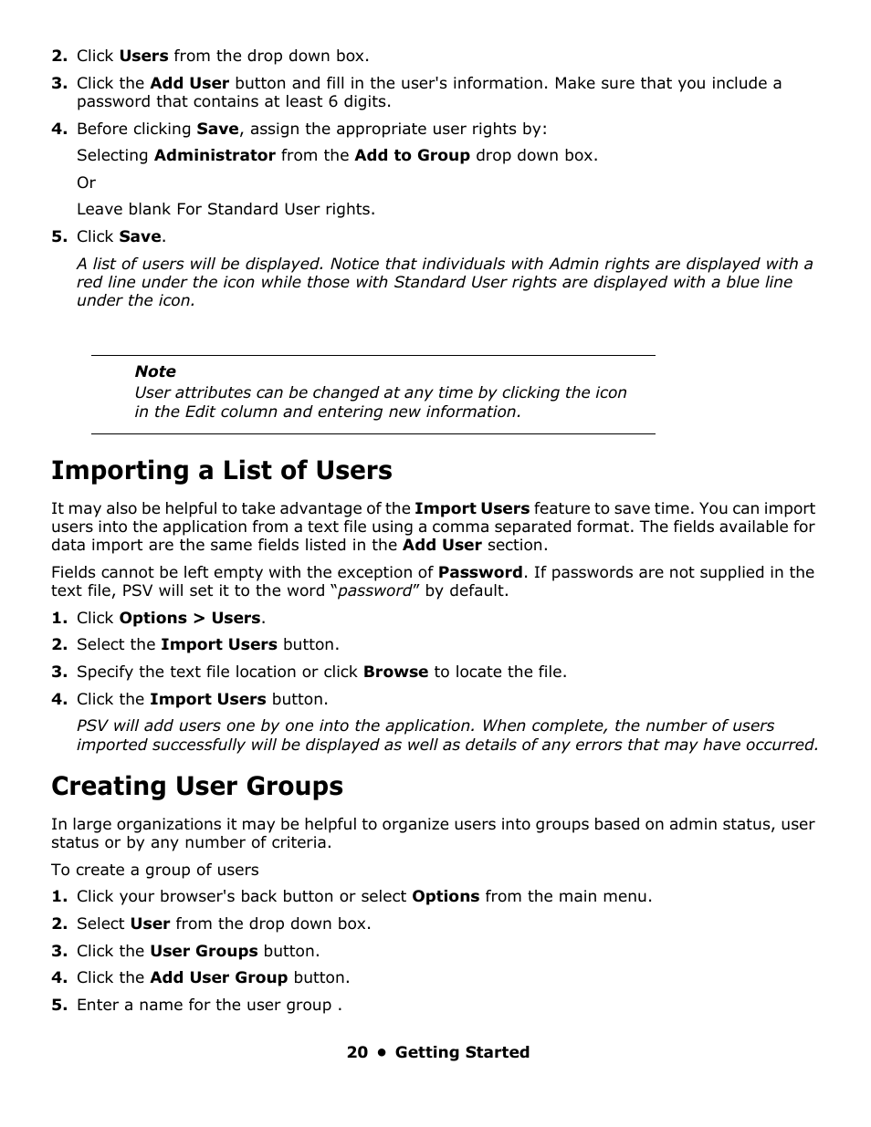 Importing a list of users, Creating user groups | Oki PrintSuperVision 59318401 User Manual | Page 20 / 78